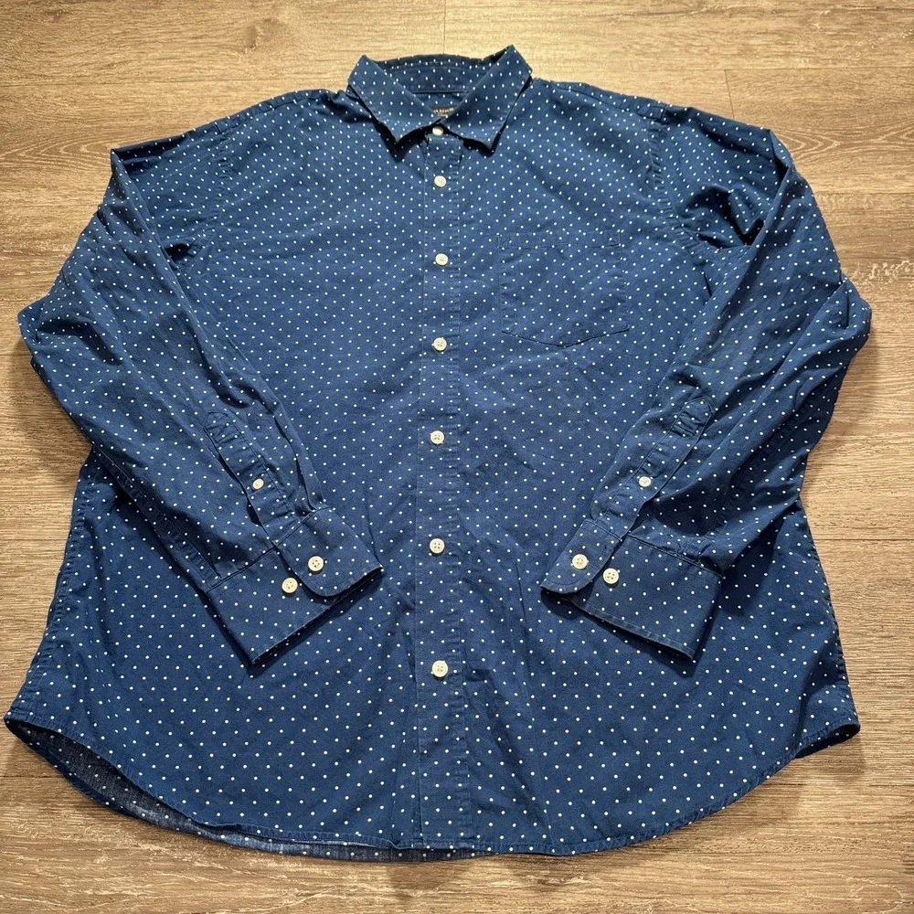 Banana Republic Shirt Men XL Blue Cotton Polka Dot Casual Preppy Soft Wash Shirt